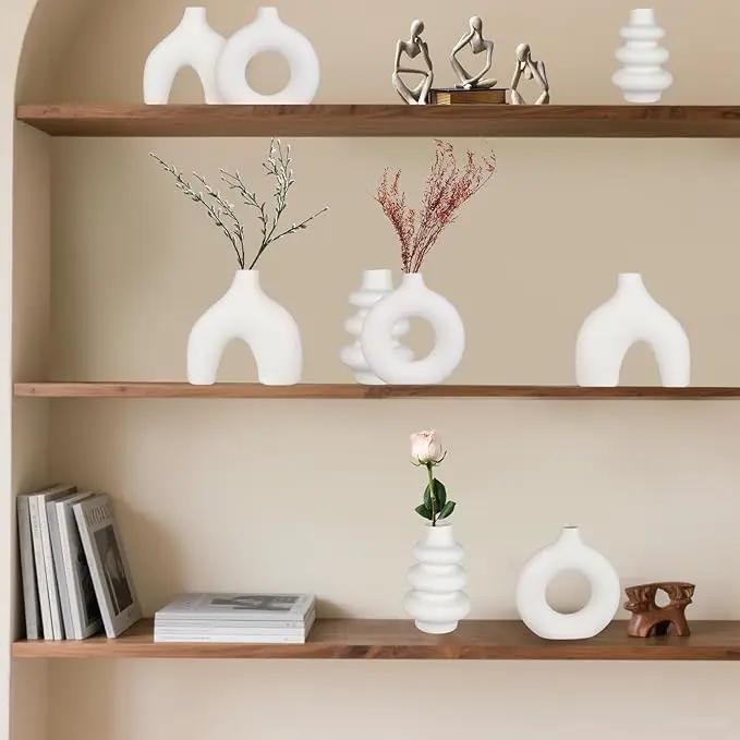 Ceramic Vase Set of 3, Small Flower Vase for Home Decor, Decorative Vases for Pampas Grass & Dried Flowers, Living Room, Bedroom, Bathroom, Shelf Centerpiece Table Decorations by GreenHaven Gardens