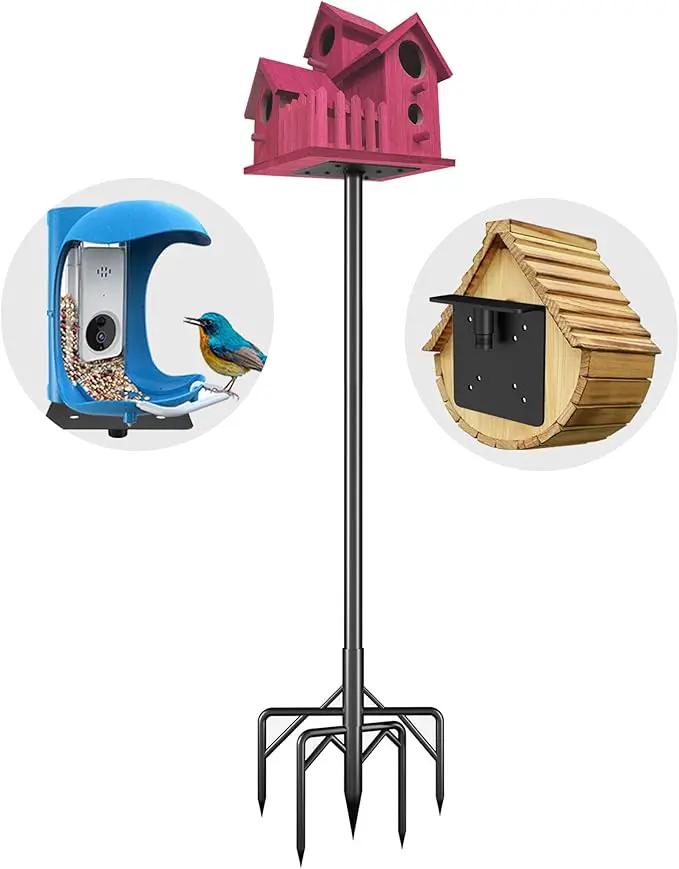 Bird Feeder Pole Kit 110 Inch,Bird House Pole for Outdoors Heavy Duty,5 Base Prongs Adjustable Birds Feeder Stand for House by GreenHaven Gardens