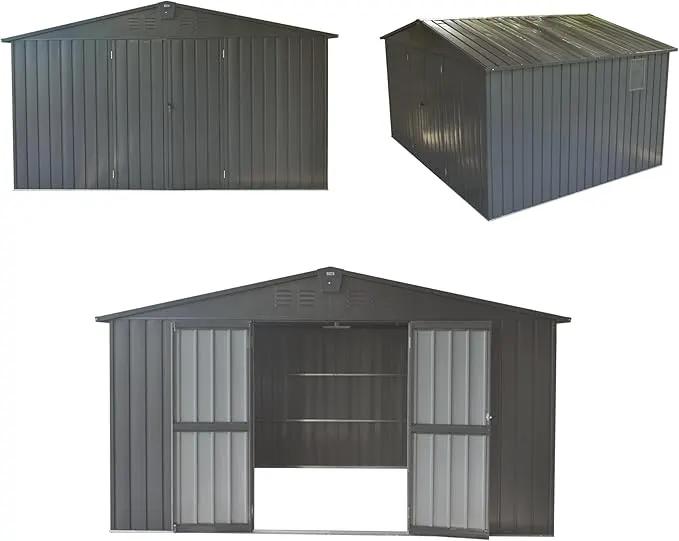 Domi Backyard Storage Shed 11’ x 12.5’ with Galvanized Steel Frame & Windows, Outdoor Garden Shed Metal Utility Tool Storage Room with Lockable Door for Patio(Dark Gray) by GreenHaven Gardens