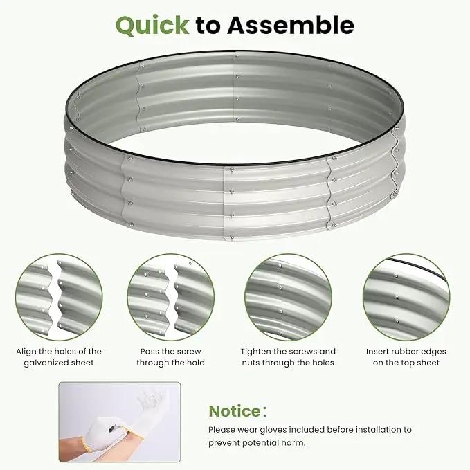 4x4x1 FT Galvanized Raised Garden Bed, Large Round Raised Garden Beds Outdoor Raised Planter Box, Raised Beds for Gardening Vegetables Flower Herb(Pearl White) by GreenHaven Gardens