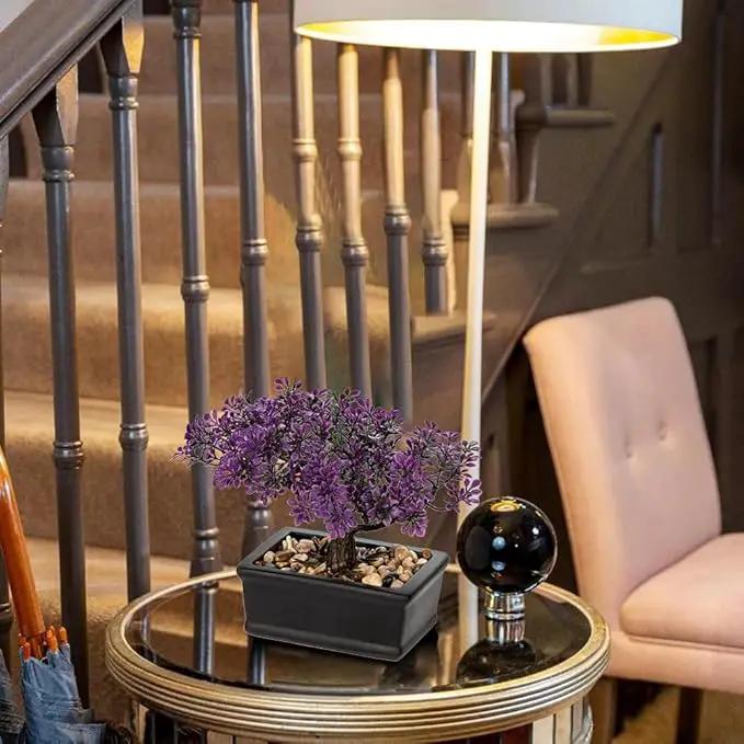 Artificial Bonsai Tree Juniper Faux Plants Indoor Fake Plants Decor with Black Ceramic Pots for Home Table Office Desk Bathroom Shelf Bedroom Living Room Farmhouse Decorations-Purple by GreenHaven Gardens
