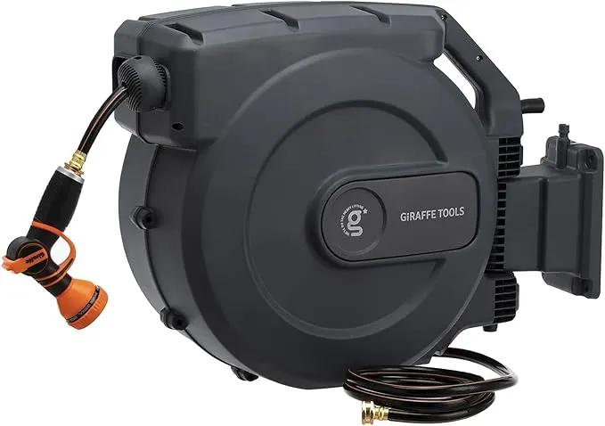 Giraffe Tools Retractable Garden Hose Reel 1/2 Inch x 155 with 5 ft Leader Hose, Heavy Duty, Any Length Lock, Slow Return System, Wall Mounted and 180 Deg Swivel Bracket by GreenHaven Gardens