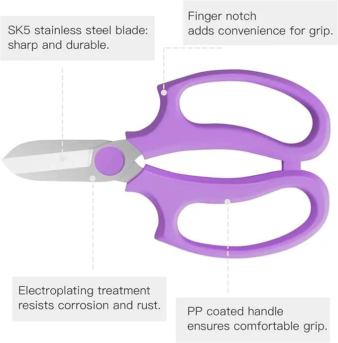 Flower Scissors, Strong Floral Shears, Premium Steel Garden Pruning Shears Floral Fruits Leaf Scissors Hand Pruner Snip Trimming Tool for Gardening Flower Arrangement, Purple by GreenHaven Gardens