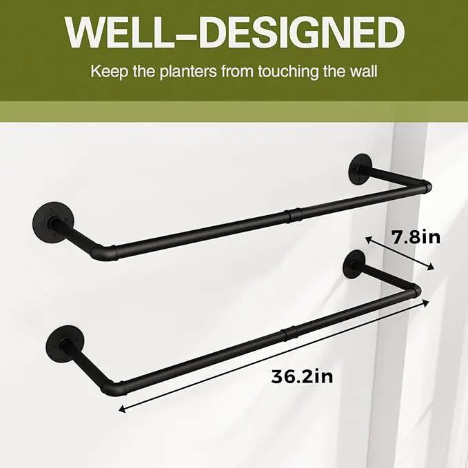 2Pc Hanging Planters for Indoor Plants Plant Hanger Indoor Hanging Plant Holder Black Metal Rod(Pot/Chain/Plant not Included by GreenHaven Gardens