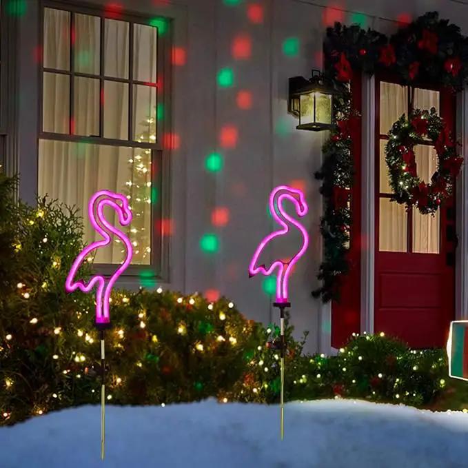Flamingo Solar Garden Stake Lights, [Set of 2] Outdoor Solar Pathway Light for Lawn Patio Yard Walkway, Neon Pink Lighting (29.5" Height) by GreenHaven Gardens