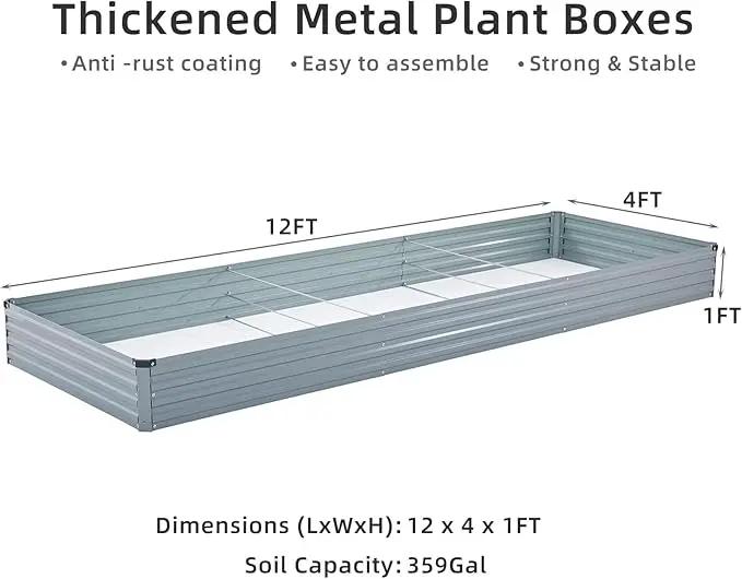 12x4x1FT Galvanized Raised Garden Beds Kit Large Outdoor Metal Gardening Planter Box for Vegetable Elevated Flower Herbs, Gray by GreenHaven Gardens