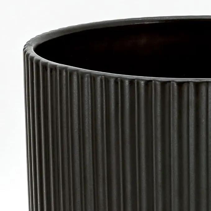 Amazon Basics Assorted Sizes Fluted Ceramic Round Planters, Set of 3, Black, 6-Inch, 8-Inch, 10-Inch by GreenHaven Gardens