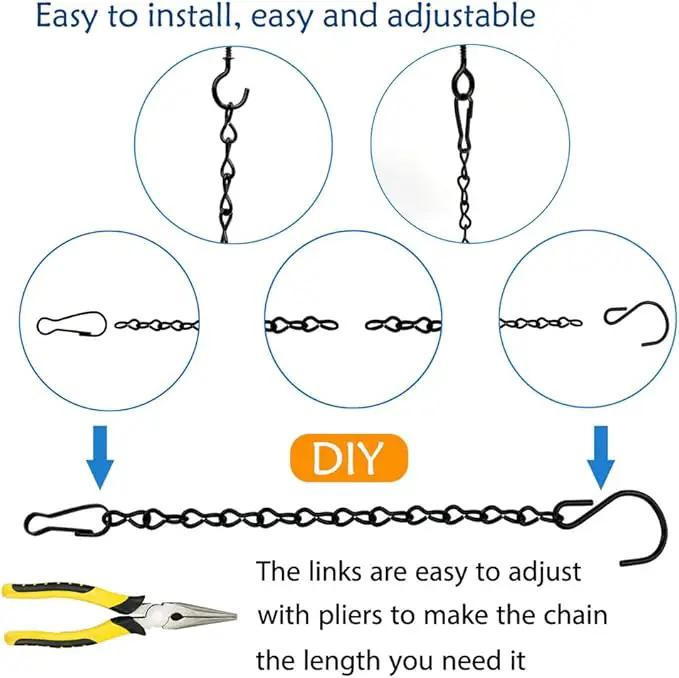 197 Inch Black Metal Hanging Chains and Hanging Basket Hooks Set for Bird Feeders, Birdbaths, Planters, Grow Lights, Lanterns, Wind Chime and Ornaments, Screw Eye Hooks, Chain Hooks DIY by GreenHaven Gardens