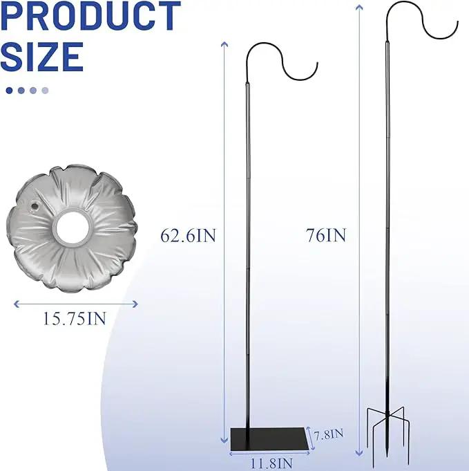 Liitrton 62.6 Inch Shepherds Hooks for Outdoor, Adjustbale Hummingbird Feeder Stand Bird Feeder Pole Wind Chime Stand with Flat Base, 4 Prongs Base and Water Weight Bag (2 Pack) by GreenHaven Gardens