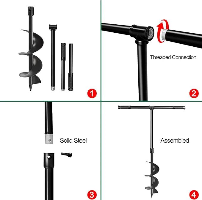 LONGRUN Manual Garden Hole Digging Drill Bit, Hand Drill Auger Post Hole Digger for Planting, Spiral Drill Planter for Bulb, Flower, Tree, Seedlings, Bedding Plants, Umbrella, Fence Holes-6"x 38" by GreenHaven Gardens