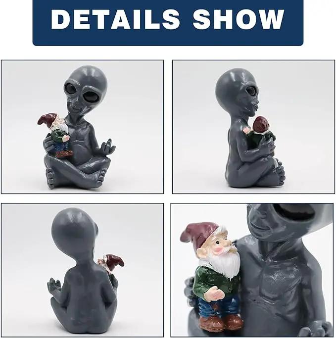 Dnoifne Alien Hugging Gnome Garden Decoration Statue, Resin Alien Dwarf Statue, Waterproof Garden Alien and Gnome Statue for Patio Lawn Porch Decoration Birthday Gifts Housewarming Gifts by GreenHaven Gardens