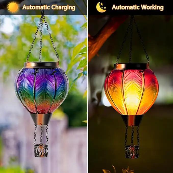 DREAMSOUL Hot Air Balloon Solar Lantern, Glass Outdoor Lantern Hanging Solar Lanterns Outdoor Waterproof for Patio Porch Garden Decor by GreenHaven Gardens
