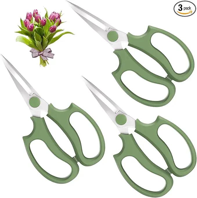 Flower Scissors, Strong Floral Shears,3PCS Premium Steel Garden Pruning Shears Floral Fruits Leaf Scissors Hand Pruner Snip Trimming Tool for Gardening Flower Arrangement, Green by GreenHaven Gardens