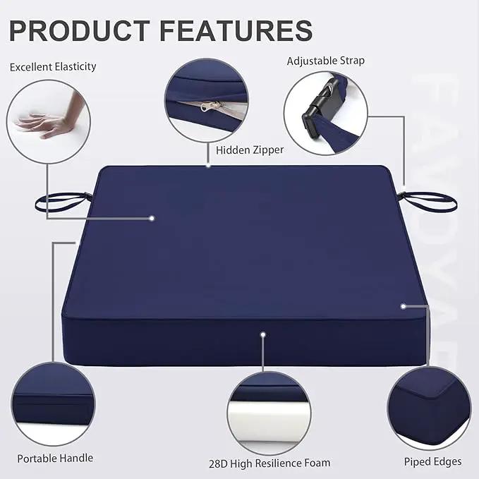 Favoyard Patio Chair Cushions 18.5 x 16 x 3 Inch Waterproof Outdoor Seat Cushions for Patio Furniture 3-Year Color Fastness Garden Sofa Couch Pads with Handle & Adjustable Straps Set of 2, Blue by GreenHaven Gardens