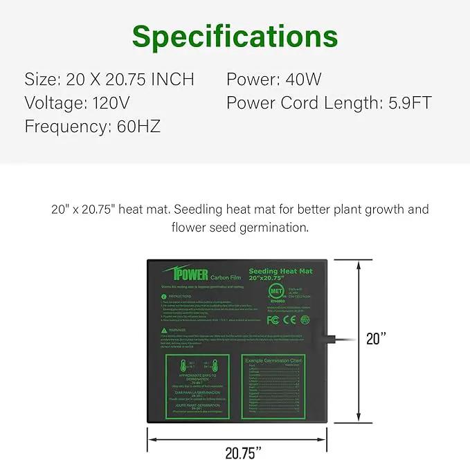 iPower 20" x 20" Waterproof Durable Seedling Heat Mat with Controller Warm Hydroponic Plant for Indoor Gardening Germination Starting by GreenHaven Gardens