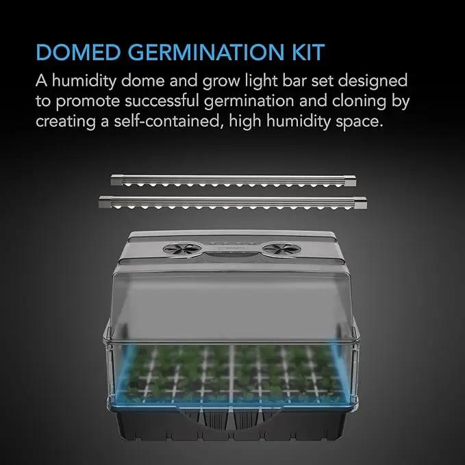 AC Infinity Heavy Duty 3mm Thick Humidity Dome Germination Kit with LED Grow Light Bars, Drip Tray, Seedling Tray, Vented Height Extension Panels for Seed Starting, Cloning, Indoor Gardening by GreenHaven Gardens