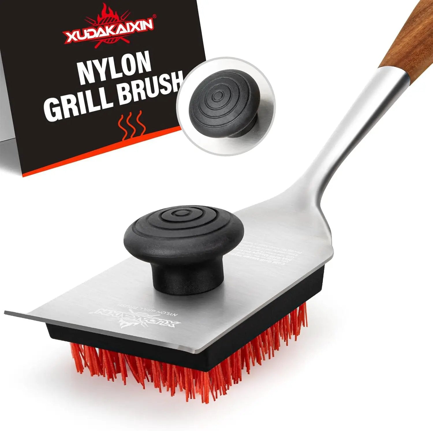 Grill Brush and Scraper, Dual Grip Design,Extra Strong BBQ Cleaner Accessories,Safe Nylon Bristles Barbecue Triple Scrubbers Cleaning Brush for Cast Iron Grates/Porcelain/Charcoal Grill by GreenHaven Gardens