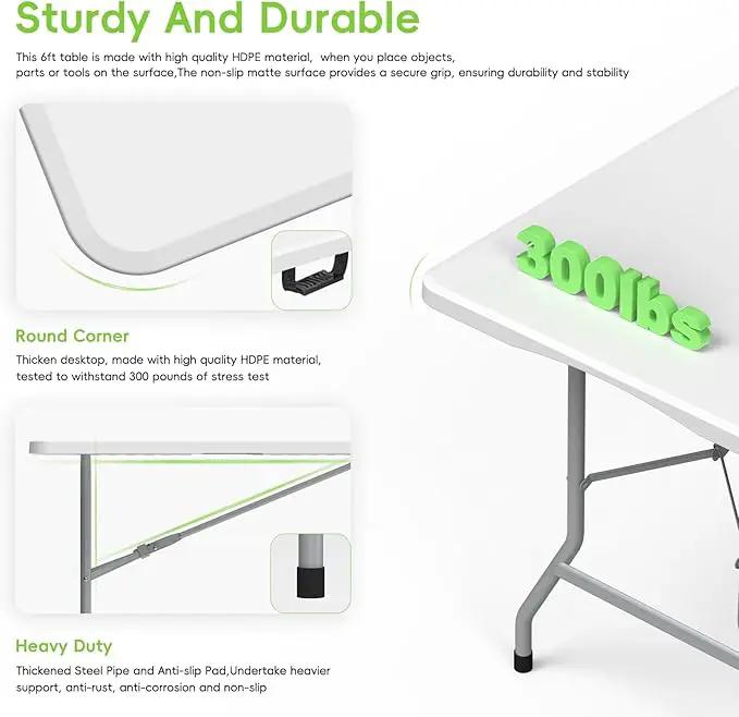 HLPB Folding Table Picnic Table Set, 6 ft Camping Table with 2 Benches, Outdoor Indoor Portable Folding Furniture for Working Meeting Party, Camping, Picnic, Weddings w/Handle and Safety Locks, White by GreenHaven Gardens