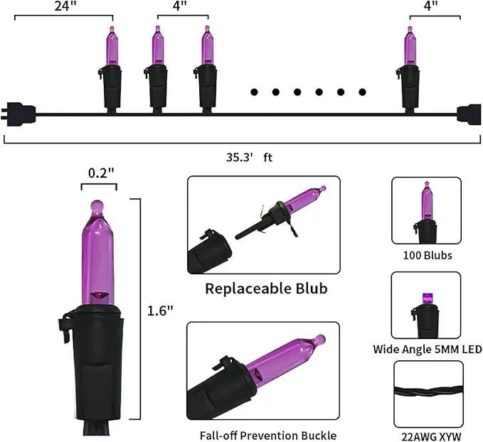 MULTI-SPARKING Purple LED Halloween Lights - 100 Count Purple Christmas String Lights for Tree, Party, Holiday, Indoor and Outdoor Halloween Decorations, 33 Feet Black Wire, UL Certified, Connectable by GreenHaven Gardens