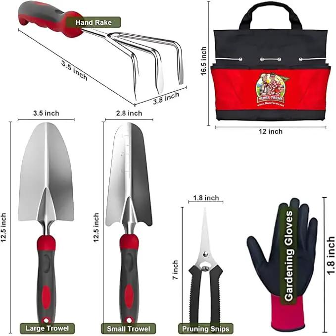 7pc Stainless Steel Heavy Duty Tool Set with Non-Slip Rubber Grip, Garden Gloves and Storage Tote Bag by GreenHaven Gardens