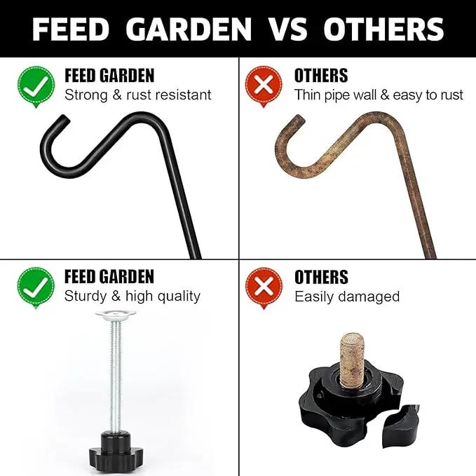 FEED GARDEN 2 Pack 14 Inch Deck Hook,Solid Steel Deck Hangers for Bird Feeders,Lanterns, Flower Basket and Suet Baskets with Clamp,Black by GreenHaven Gardens