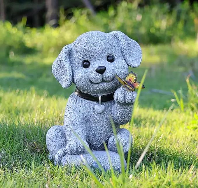 MeritMode Solar Dog Garden Statue with Butterfly Lights - Waterproof Outdoor Statue Decor for Patio, Lawn, Balcony, for Mom, Grandma, Women on Mother’s Day, Father’s Day, Housewarming by GreenHaven Gardens