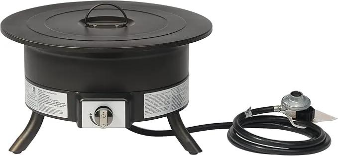 Amazon Basics Portable Propane Fire Pit, 19 inch Round Gas for Patio, 55,000 BTU Carry Strap by GreenHaven Gardens