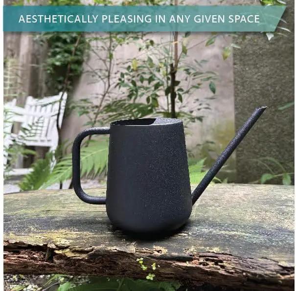 Metal Watering Can for Indoor Houseplants Outdoor Garden Long Sprout Water Can for Succulents Herb Bonsai Modern Garden Tool 33.8oz/1000ml (Dashing Black) by GreenHaven Gardens