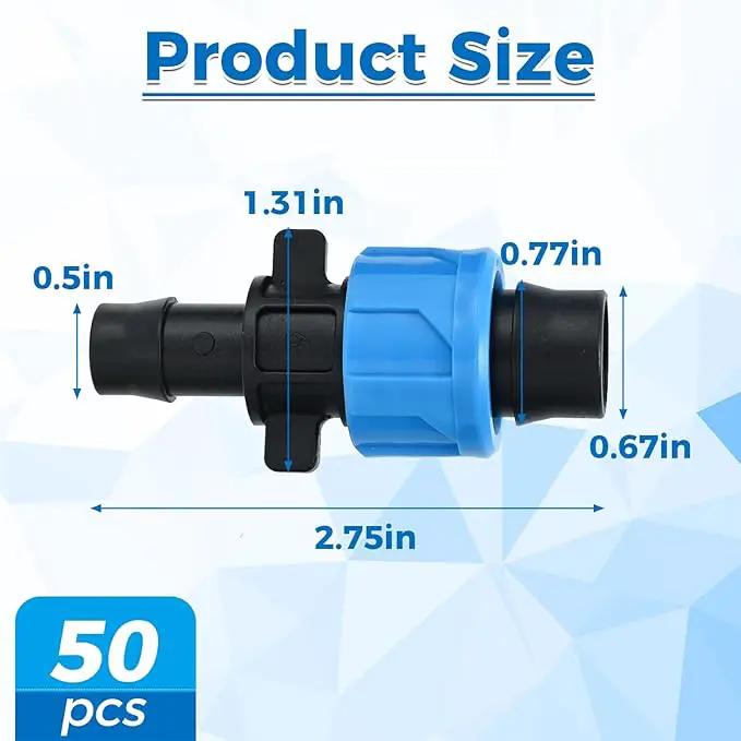 50 Pcs Drip Irrigation Connector, Drip Tape Fittings, Drip Tape Connector Tubing Coupling Barbed Locking Fitting Kit for 5/8" Drip Tape Sprinkler, 1/4" Barb Drip Irrigation Tools by GreenHaven Gardens