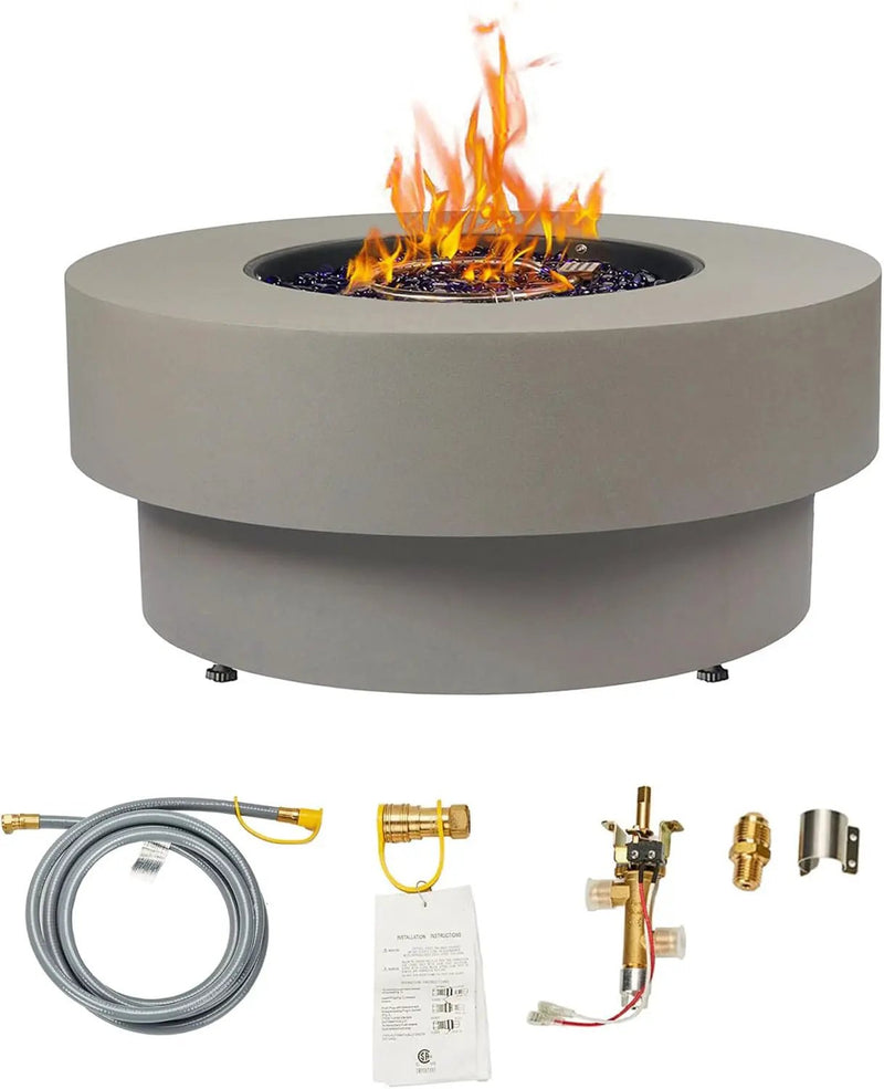32.5-inch Outdoor Gas Fire Pit Table with Natural Gas Conversion Kit, 50,000BTU Propane Gas Fire Pits for Outside Patio w/Round Burner Lid, Glass Rocks, Cover by GreenHaven Gardens