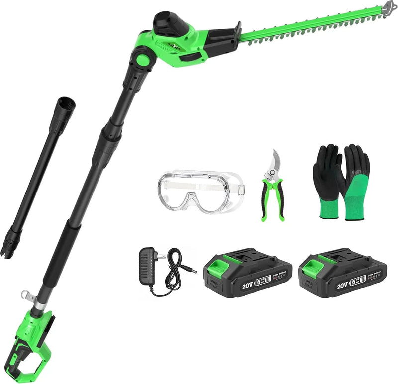 SOYUS Pole Hedge Trimmer Cordless, 18-inch Electric Hedge Trimmer with Extension Pole, 16-Foot Max Reach, Multi-Angle, 2 * 2.0Ah Batteries and Charger Included by GreenHaven Gardens