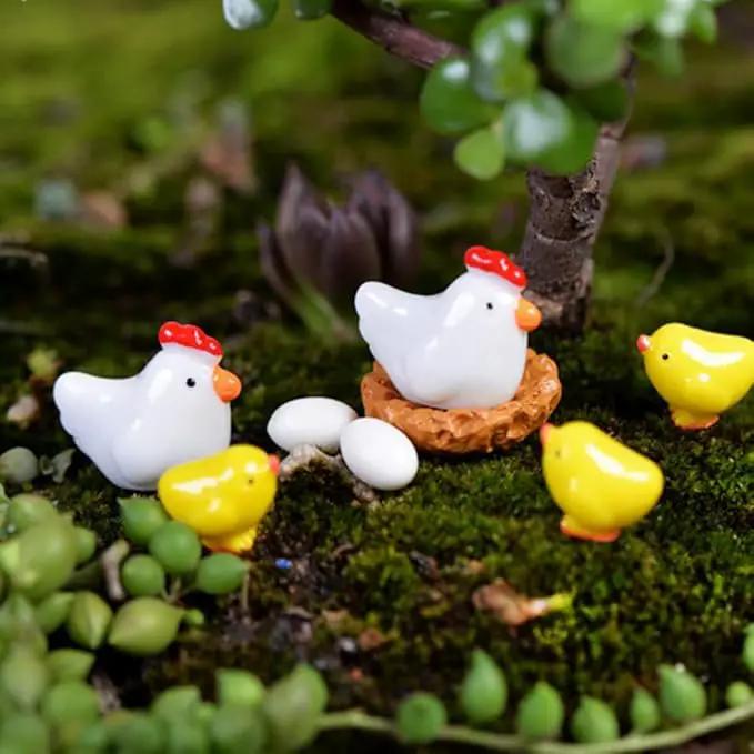 Hiawbon Miniature Retro Wooden Chicken Coop Mini Family Chicken,Hen,Chick,Egg,Chicken Nest Ornament Micro Landscape Fairy Garden Decor by GreenHaven Gardens