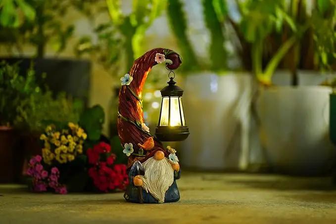 Gnome Garden Decor Statue Solar Gnomes Decorations for Yard with Lantern Light Outdoor Decorations for Patio Mom Gift by GreenHaven Gardens