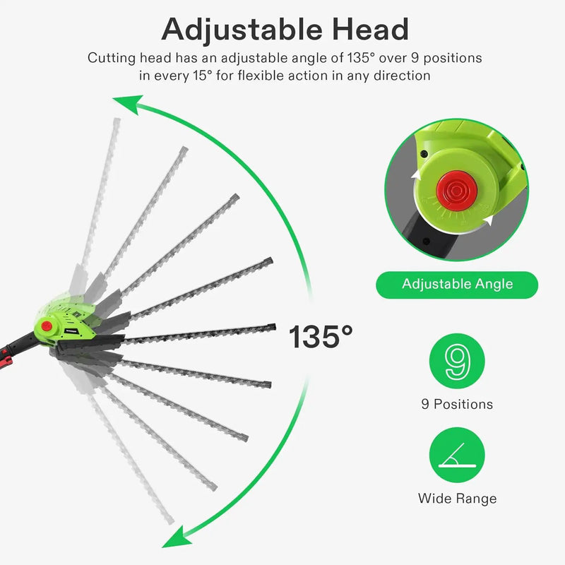 VIVOSUN 20" Cordless Pole Hedge Trimmer, 20V Electric Bush Trimmer with 20” Dual-Action Laser Blade, Adjustable Cutting Head, 0.55" Cutting Capacity, 2.0AH Battery and Fast Charger Included by GreenHaven Gardens