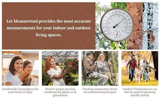 6-Inch Outdoor Thermometer for Patio. Accurate Window Thermometer for Outside Temperature, Greenhouse, Garage.Solid Brass Swivel with Humidity (6inch Thermo&Hygrometer) by GreenHaven Gardens