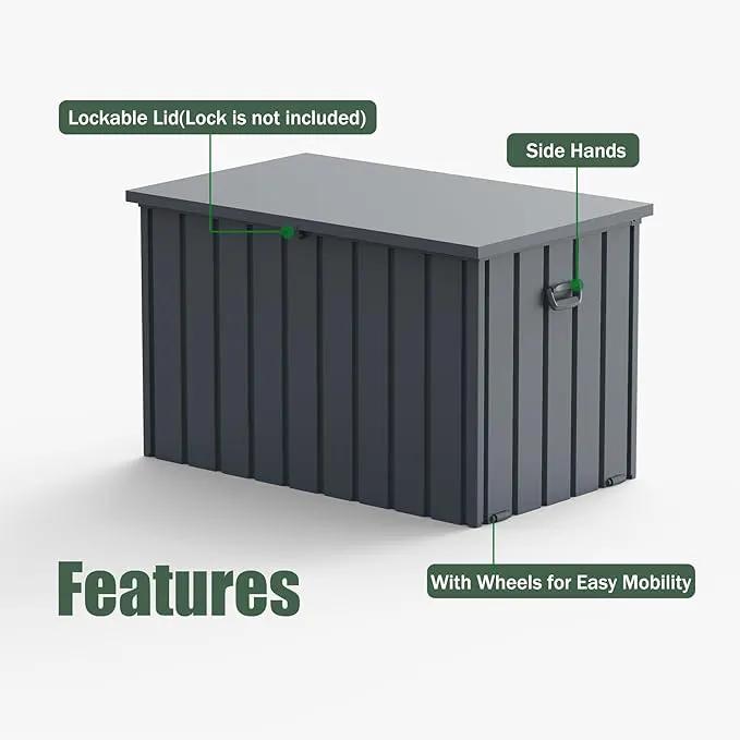 Domi Deck Box Outdoor 150 Gallon, Waterproof Lockable Steel Outdoor Storage Container for Outside Cushions, Garden Tools and Pools Equipment, Gray by GreenHaven Gardens