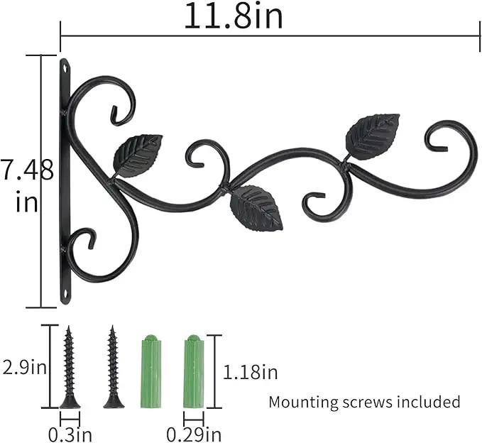 3 Leaves Style Metal Hanging Plant Brackets 12 inches x 7.5 inches, Pack of 2, Wall Mount Plant Hangers, Planter Hooks for Flower Baskets, Bird Feeders in Corridor/Patio/Porch/Garden by GreenHaven Gardens