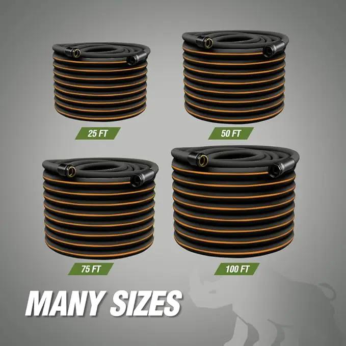Rugged Rhino Heavy Duty Flexible Light Weight Garden Hose, 100ft x 5/8in, 4 Layer Leakproof Outdoor Gardening Tools, Watering Supplies, Powerful Water Pressure for Lawn, Flowers, Black Orange by GreenHaven Gardens
