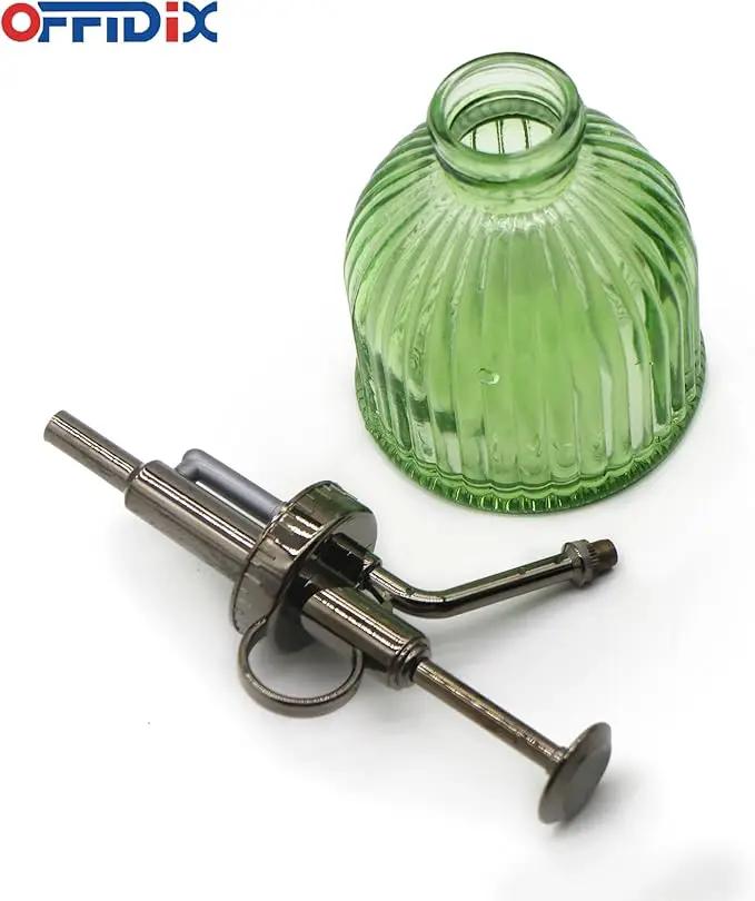 OFFIDIX Glass Plant Mister, 6.3 Inches Tall Vintage Style Spritzer Bronze Plastic Top Pump One Hand Watering Can Indoor Plant Spray Bottle for Garden, Plants, Cleaning (Light Green) by GreenHaven Gardens