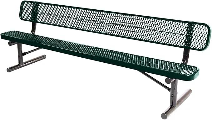 Heavy-Duty Portable Outdoor Bench Thermoplastic Coated, Expanded Metal, Commercial-Grade Seating, Made in America (Portable with Back, 8 Ft, Dark Green) by GreenHaven Gardens
