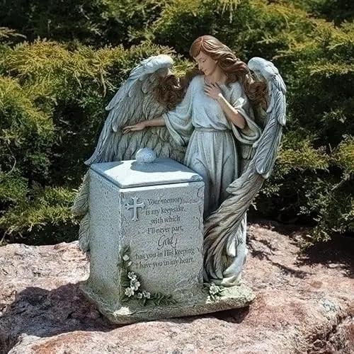 Joseph's Studio by Roman Inc., Memorial Box with Angel, Garden Collection, Religious Statue, Holy Family, Memorial, Angel, Patron Saint, Garden Décor (8x11x16) by GreenHaven Gardens