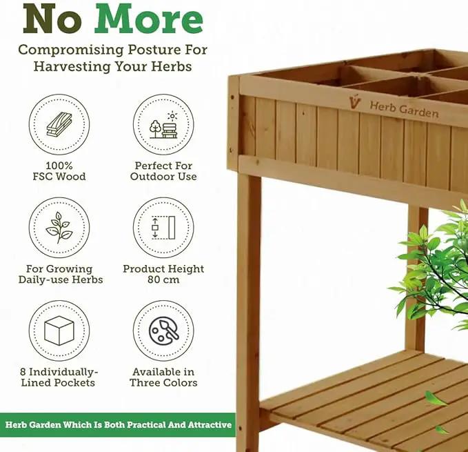 VegTrug 8 Pocket Garden, Wooden Planter with Herb Snips, Natural by GreenHaven Gardens