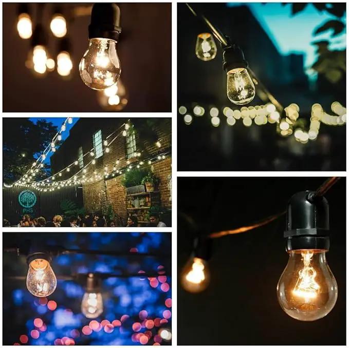 Hometown Evolution, Inc. 100' E26 Commercial LED Outdoor String Lights (100 Foot 50 Socket, S14 LED Filament 1 Watt Light Bulbs) by GreenHaven Gardens