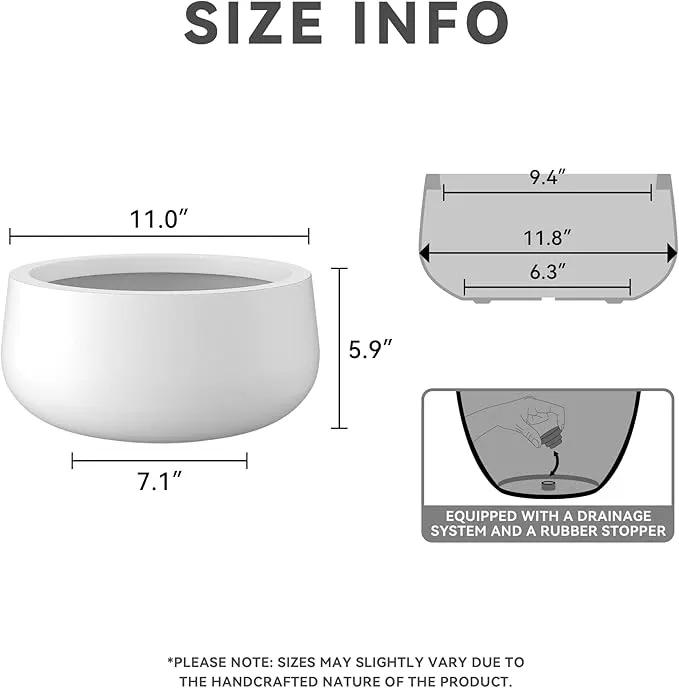 Kante 11.8" Dia Round Concrete Planter, Cement Plant Pots with Drainage Hole and Rubber Plug for Outdoor Indoor Garden Home, Modern Curvaceous Design, Pure White by GreenHaven Gardens