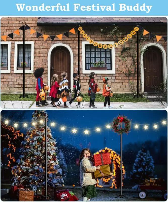 String Light Pole Stand for Outdoor String Lights Hanging, Use for Backyard, Garden, Patio, Party, Festival, Wedding, Picnic, 10FT, Matte, 2 Poles by GreenHaven Gardens