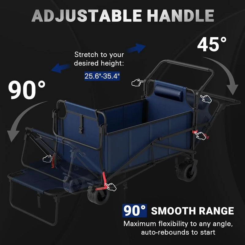 LEVELEVE Heavy Duty Folding Wagon - 2-in-1 Collapsible Cart, 400lb Capacity, All-Terrain Wheels w/Brakes & Side Pockets (Blue) by GreenHaven Gardens
