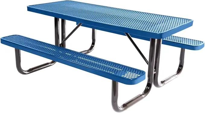 Coated Outdoor Furniture Heavy-Duty Portable Outdoor Picnic Table, Thermoplastic Coated Expanded Metal Commercial-Grade Patio Dining Furniture Made in America (6ft Rectangular, Textured Light Blue) by GreenHaven Gardens