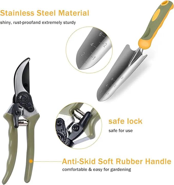 Garden Tool Set, WisaKey 9 Piece Stainless Steel Heavy Duty Gardening Tools with Handle, Durable Garden Tool Bag, Ideal Gardening Hand Tools, Gardening Gifts for Women and Men White Elephant Gifts by GreenHaven Gardens