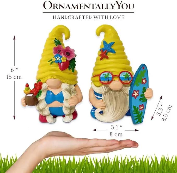 Spring & Summer-Themed Garden Statues – Adorable Outdoor Decor for Lawn, Patio & Porch (Tropical Beach Gnome Duo Figurine Set, Cute 6" Summer Decoration Garden Statue) by GreenHaven Gardens