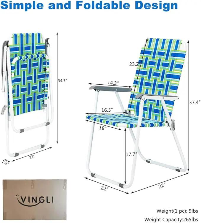 VINGLI Patio Lawn Webbed Folding Chairs Set of 2, Outdoor Beach Portable Lawn Chair Camping Chair Beach Chair for Yard, Garden Dining (Blue, Classic) by GreenHaven Gardens